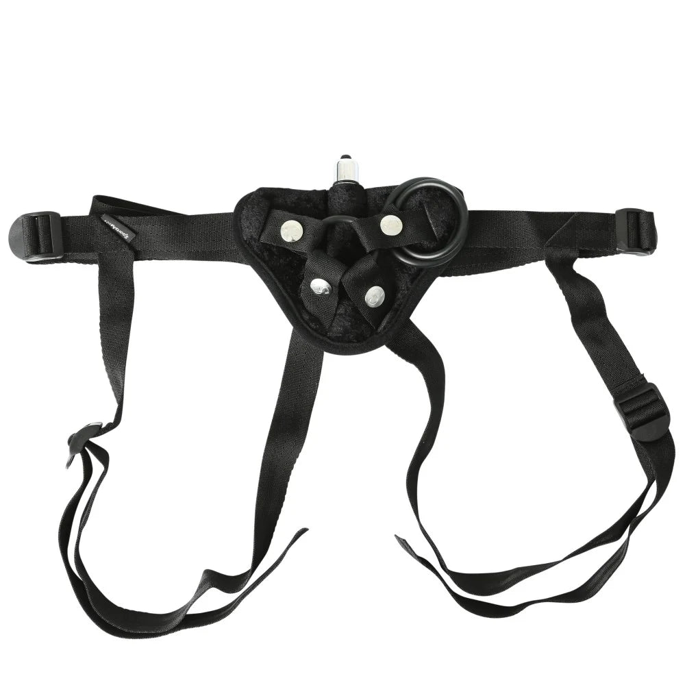 Vibrating Velvet Strap on Harness