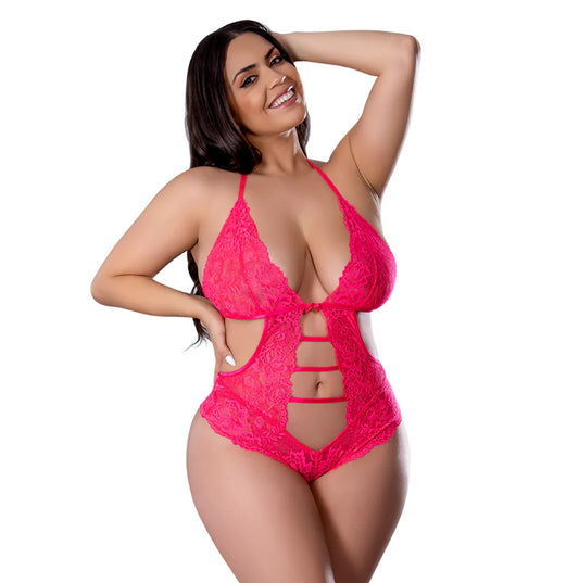 Pink Halter Teddy with Snap Crotch
