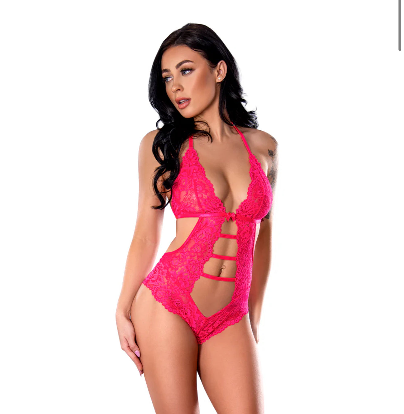 Pink Halter Teddy with Snap Crotch