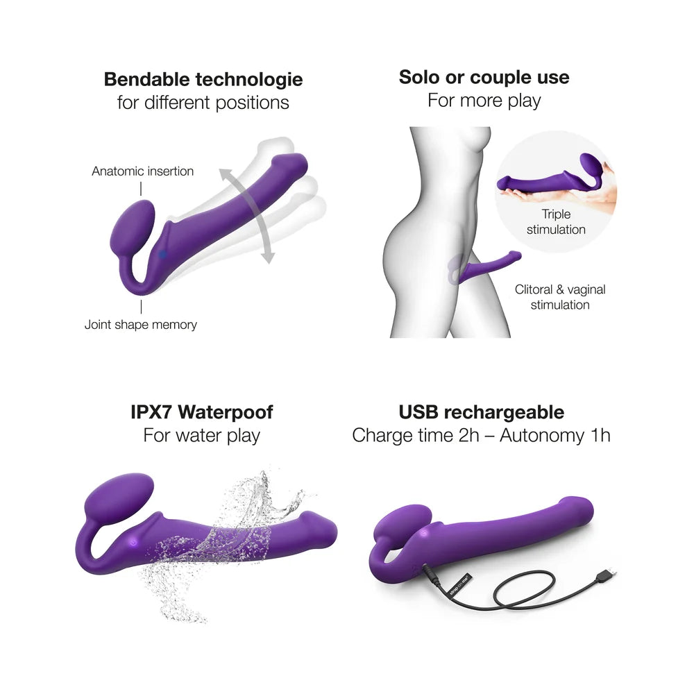 Strap-On-Me Rechargeable Remote-Controlled Silicone Vibrating Bendable Strap-On